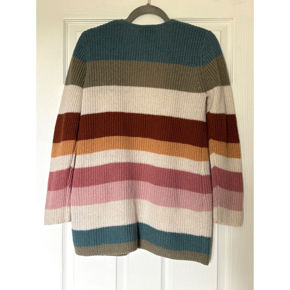 IZ Byer Girl Multicolor Striped Open Front Cardigan Sweater Shaker Knit XL 16 - Picture 3 of 5